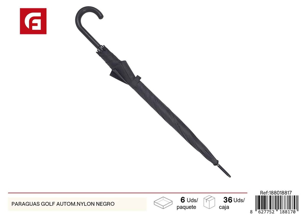 Paraguas de golf automático nylon negro - Accesorios de lluvia
