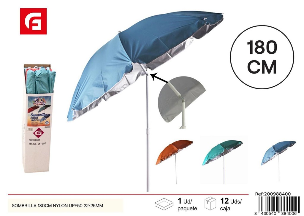  Sombrilla de nylon 180cm UPF50 22/25mm - Protección solar y accesorios de verano