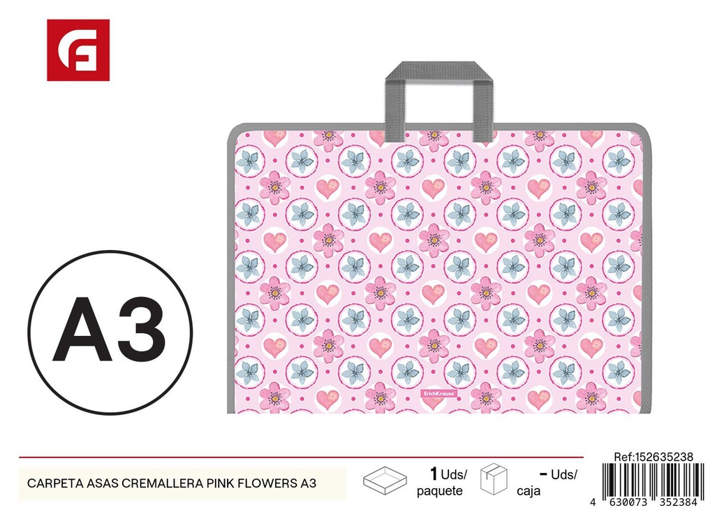 Carpeta A3 con asas de cremallera Pink Flowers - Material de oficina