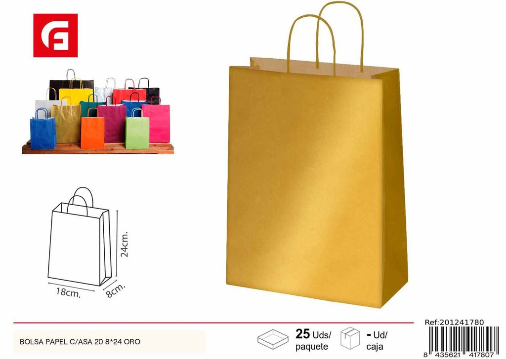 Bolsa de papel con asa 20x8x24 oro - Bolsa de regalo