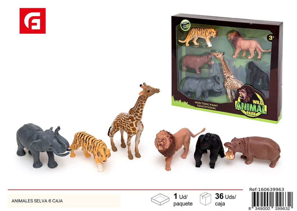 Animales de la selva 6 en caja - Juego de figuras de animales para niños