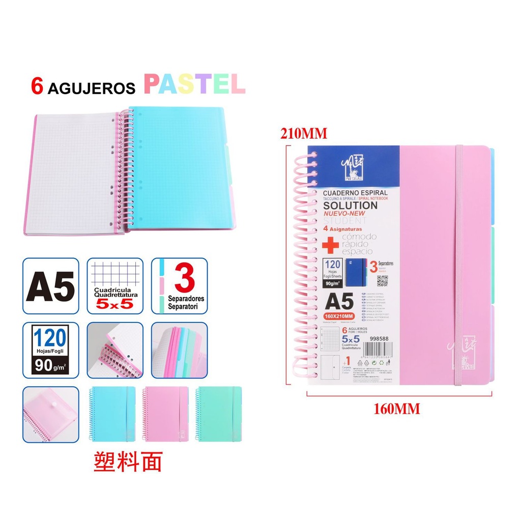 Cuaderno espiral plasticado A5 - Material escolar