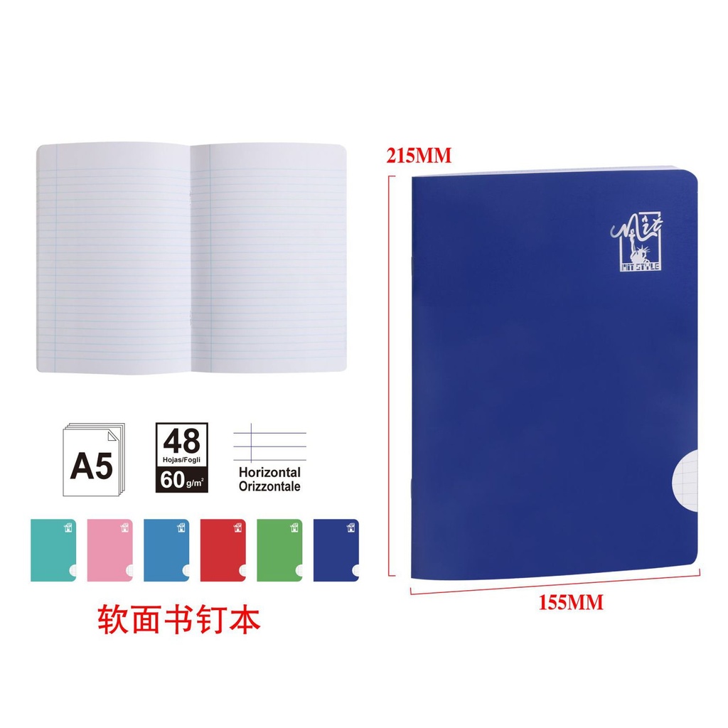 Caderno blando A5 horizontal 48 hojas 60g - Material escolar