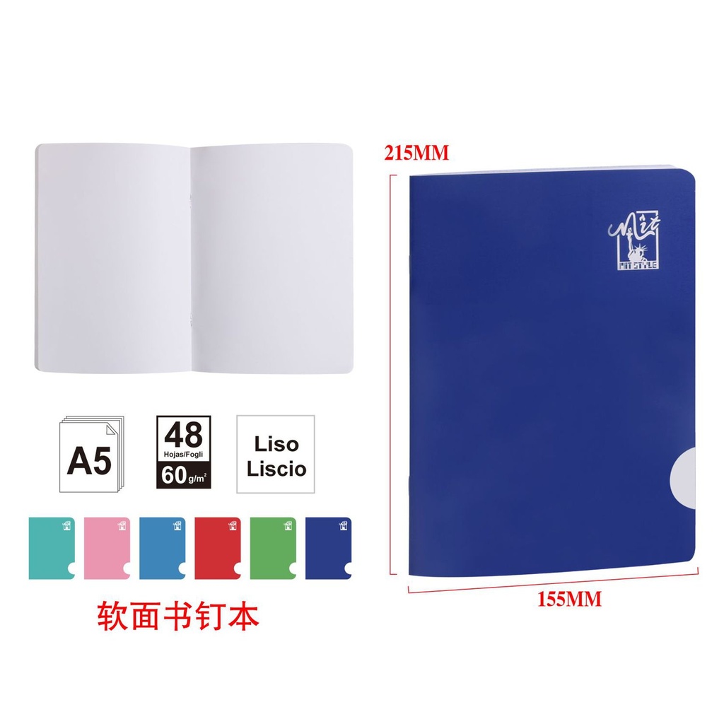 Caderno blando A5 liso 48 hojas 60g - Material escolar