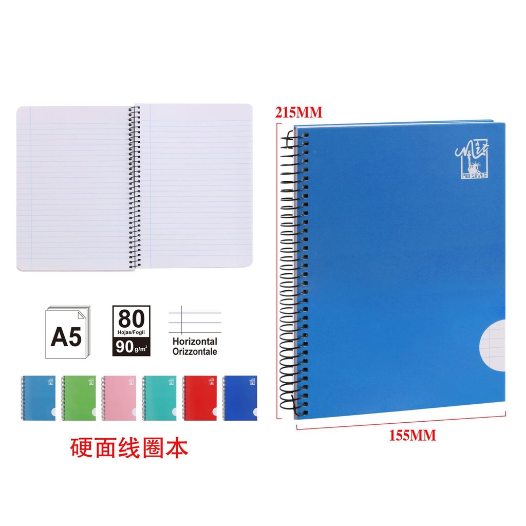 Cuaderno extradura horizontal A5 80 hojas 90g - Cuaderno escolar