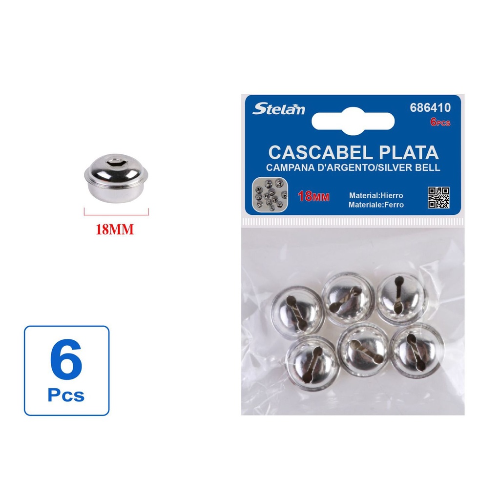 Cascabel plata (6 pcs de 18mm) - Materiales para manualidades