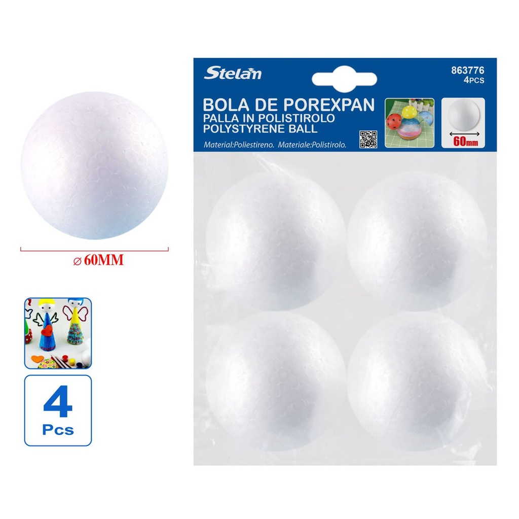 Bolas de porexpán 60mm - Pack de 4 para manualidades