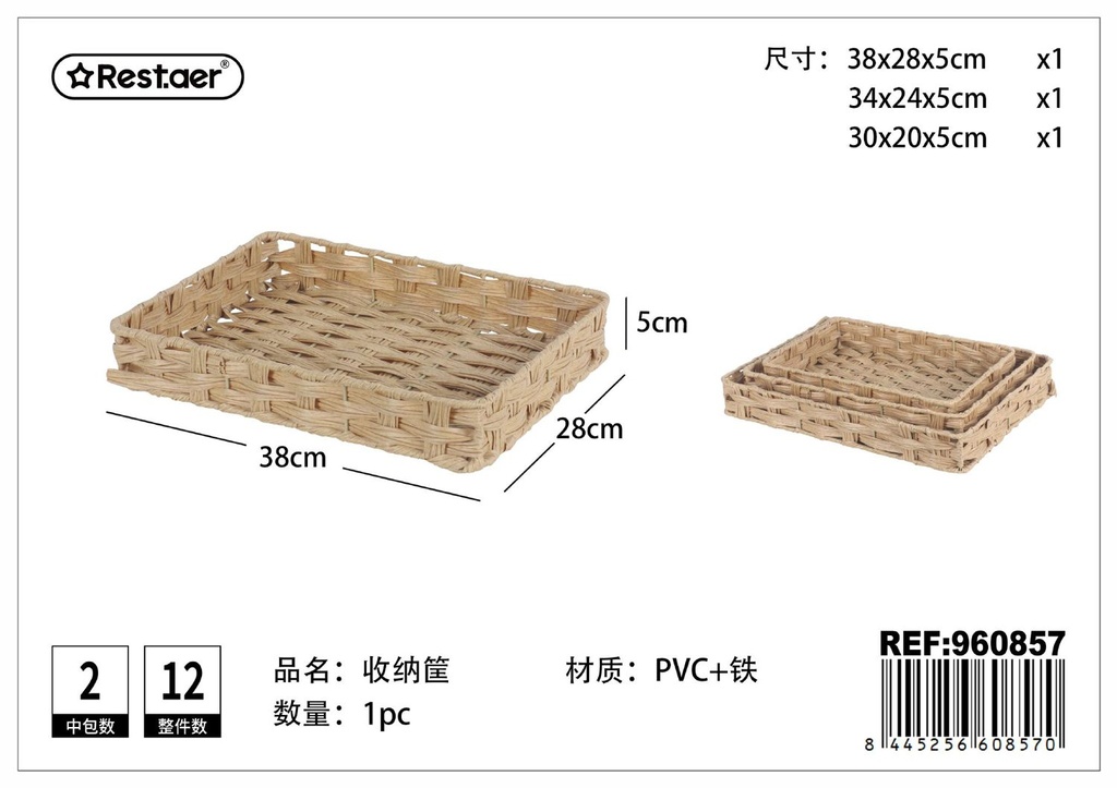 Cesta de almacenaje rectangular 3 piezas - Artículos para el hogar