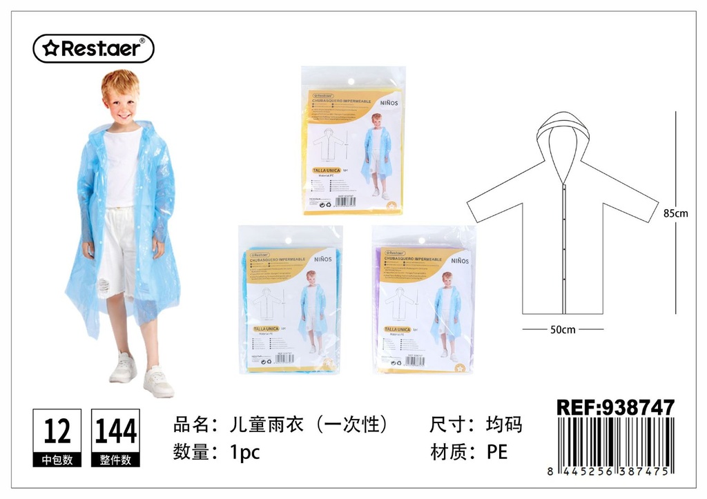Chubasquero desechable infantil - Impermeable de plástico para niños