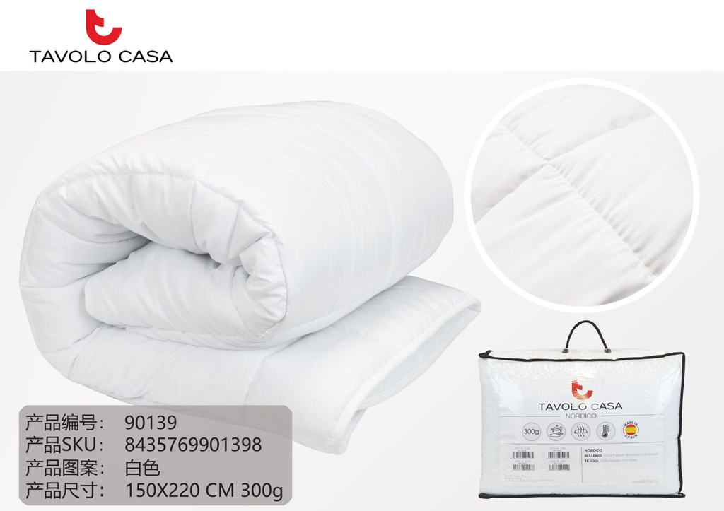 Edredón blanco 150x220cm 300gr - Ropa de cama para camas individuales