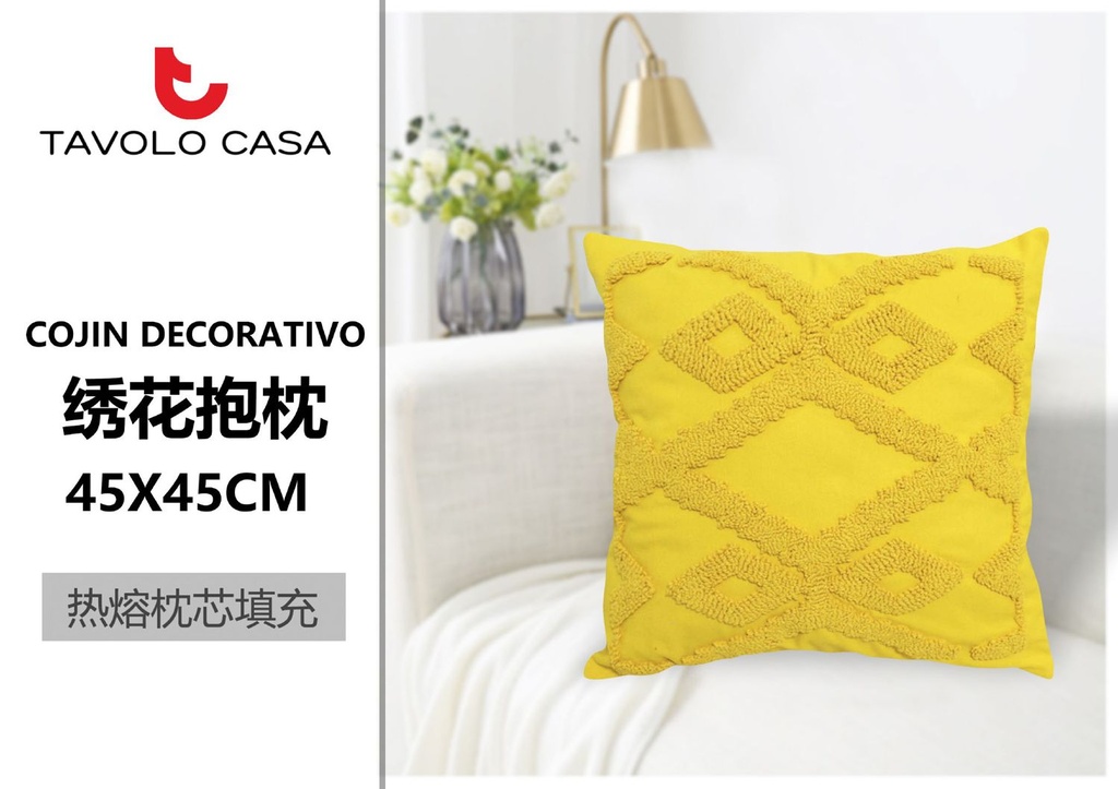 Cojín decorativo 45x45 cm con líneas amarillas - Cojín texturizado