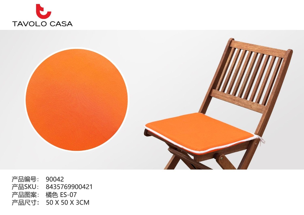 Cojín de asiento espuma 50x50x3cm naranja - Textiles para el hogar