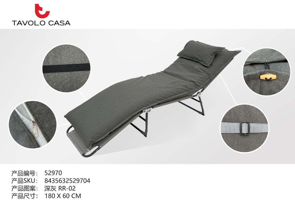 Cojín de tumbona con almohada 180x60x8cm gris oscuro - Confort en exterior