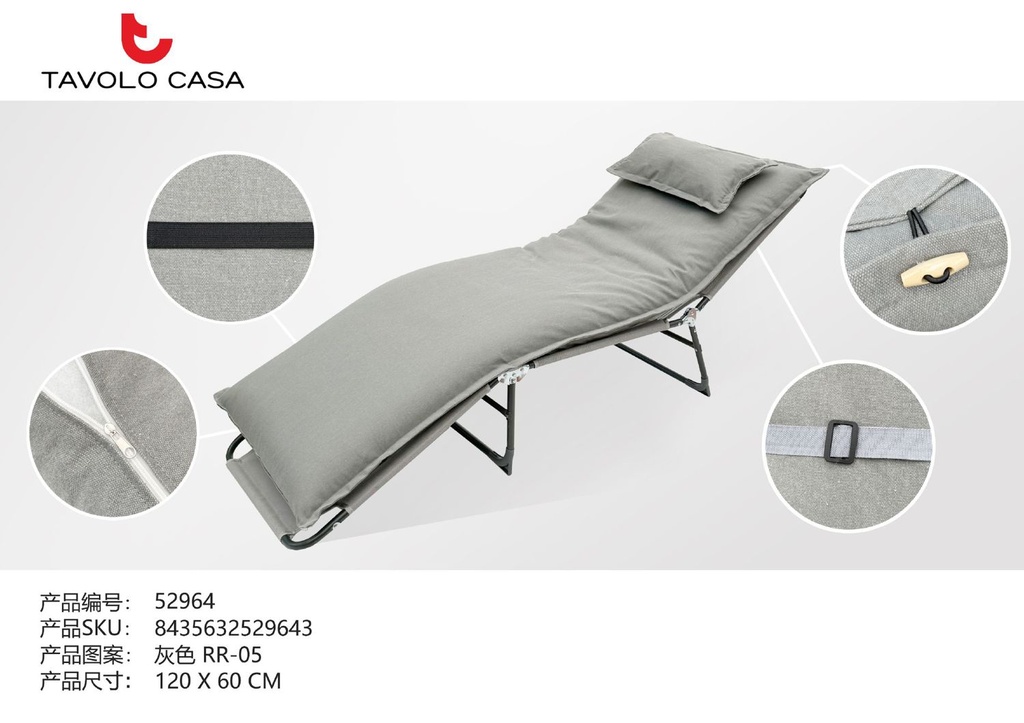 Cojín de tumbona con almohada 120x60x8cm gris - Confort en exterior