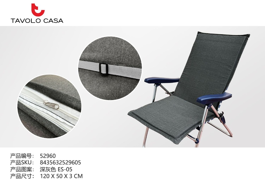 Cojín de asiento 120x50x3 cm gris oscuro - Mobiliario