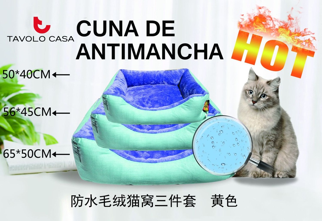  set de cama de gato antimanchas azul - Accesorios para gatos