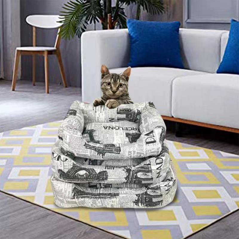 Juego de 3 piezas cama de gato de felpa blanco con letras - Cama elegantes para gatos