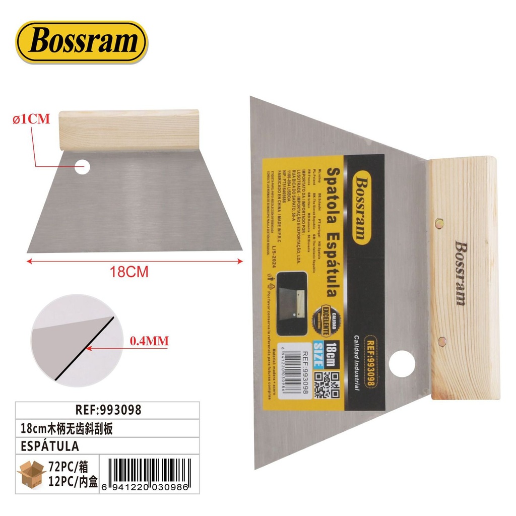 Espátula de 18cm con mango de madera sin dientes - Herramientas de enlucido