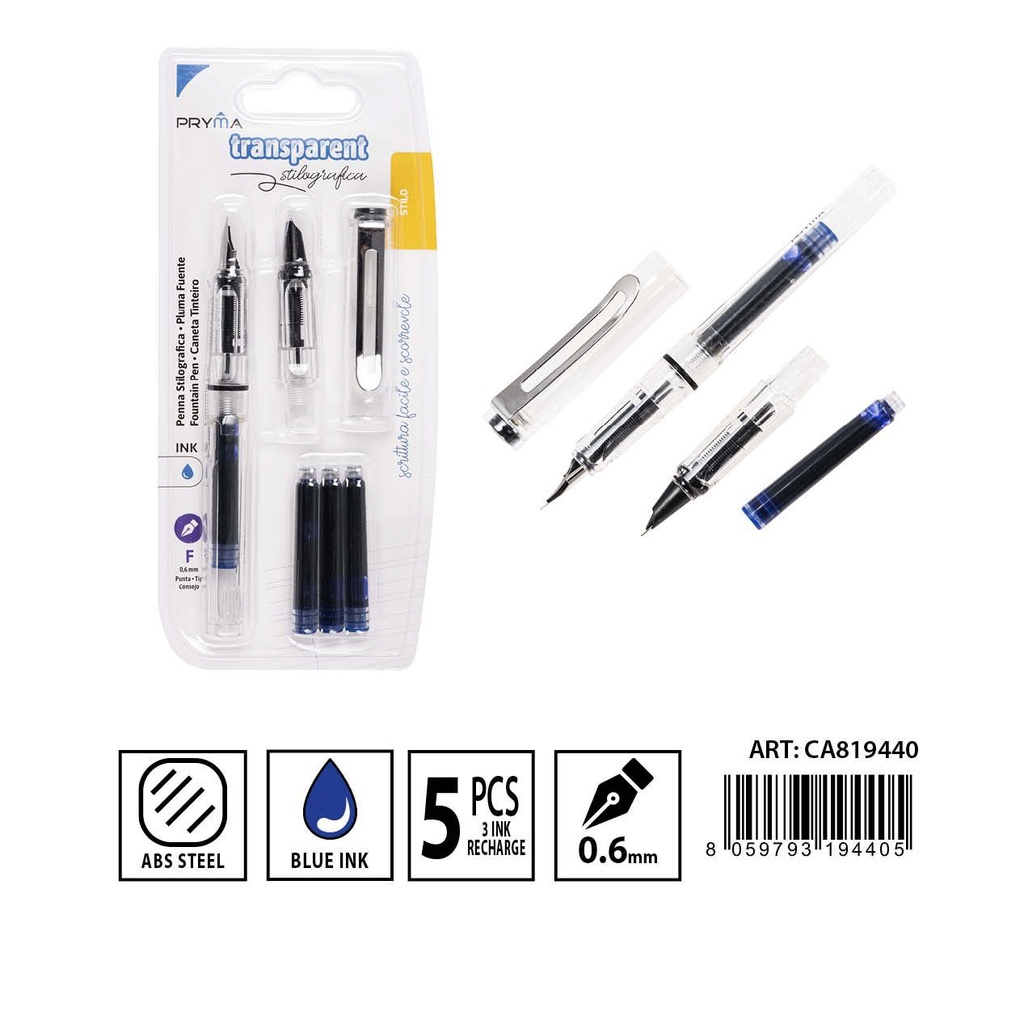 JUEGO DE PLUMA CON DEPÓSITO DE TINTA 0.6 mm 6 piezas - Herramientas de escritura