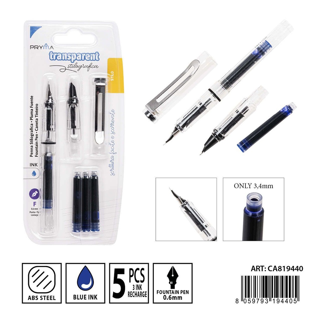 Juego de plumas con depósito de tinta (5 unidades, 0.6 mm) - Herramientas de escritura