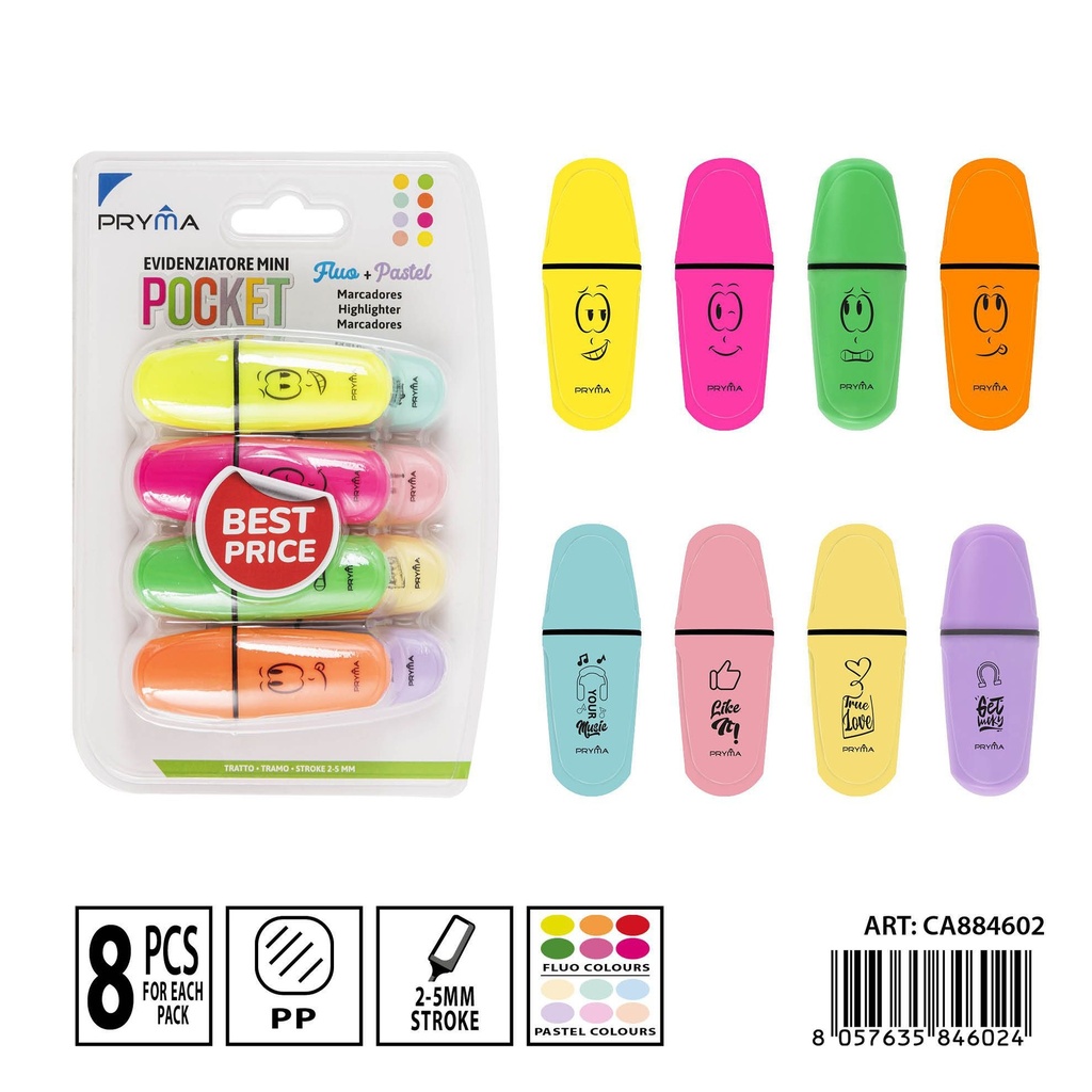 Marcadores fluorescentes pastel big pack 8 piezas - Material de escritura