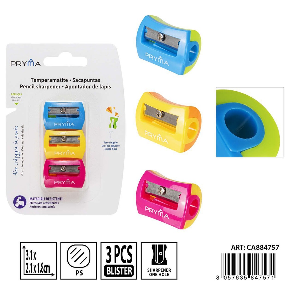 Sacapuntas 1 agujero 3.1x2.1x1.8 cm 3 piezas - Herramientas escolares y sacapuntas