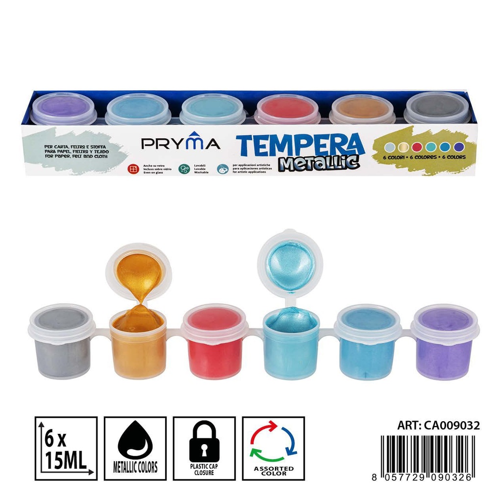 Témpera de 6 colores metalizado 15ml - Pinturas y manualidades