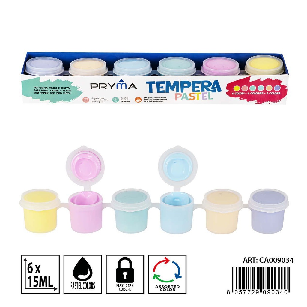 Témpera de 6 colores pastel 15ml - Pinturas y manualidades