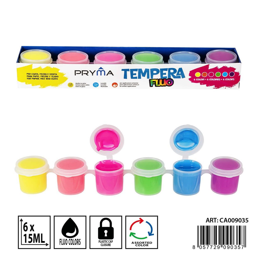 Témpera de 6 colores fluorescente 15ml - Pinturas y manualidades