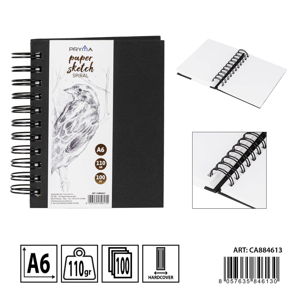 Cuaderno espiral de dibujo A6+ 110G 200FF - Papelería