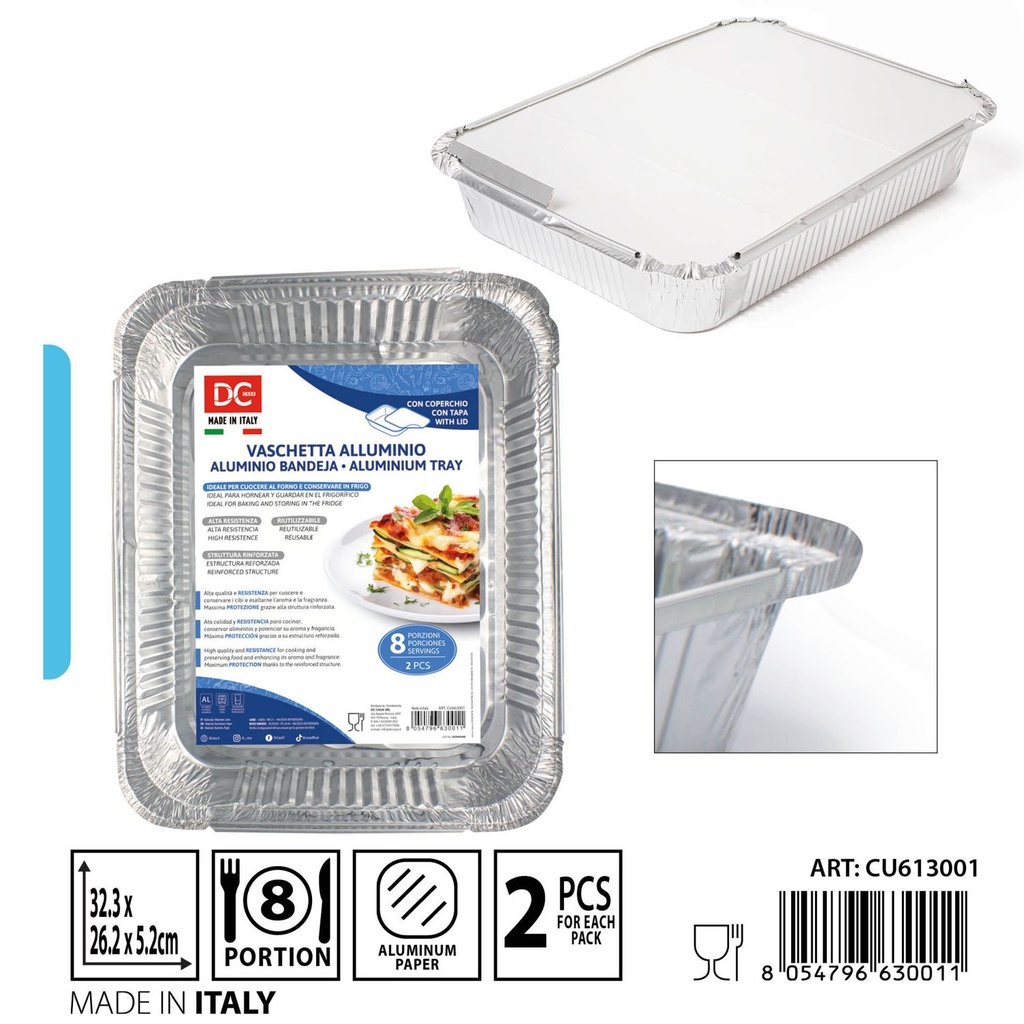 Bandeja de aluminio con tapa 8 porciones 2 piezas - Accesorios de cocina desechables