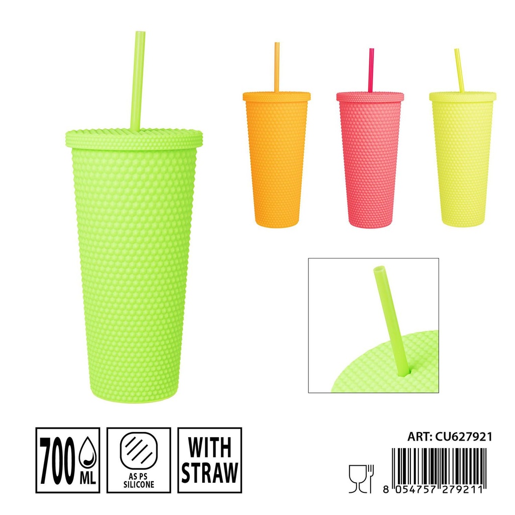 Vaso con pajita fluo 20.7x10x6.5cm 700ml - Bebidas y refrescos