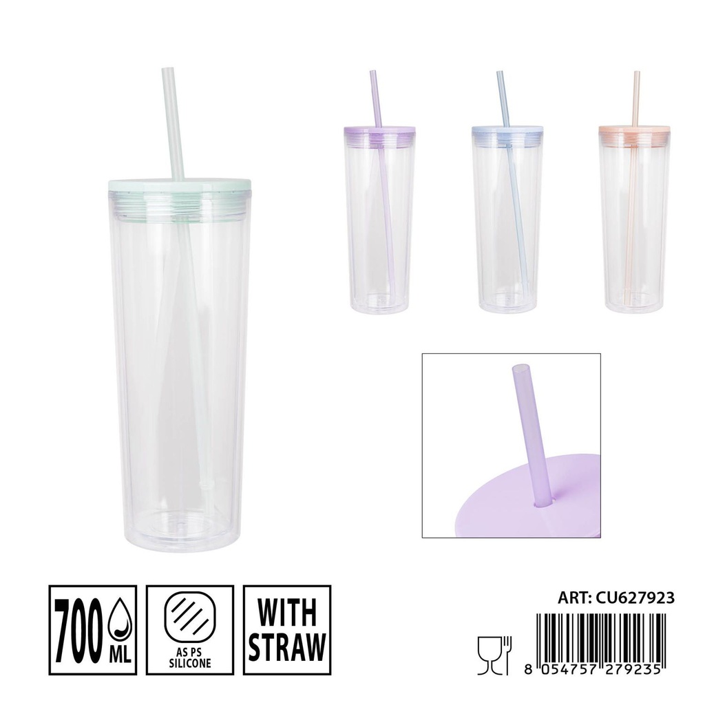 Vaso con pajita 22x8.5cm 700ml - Bebidas y refrescos