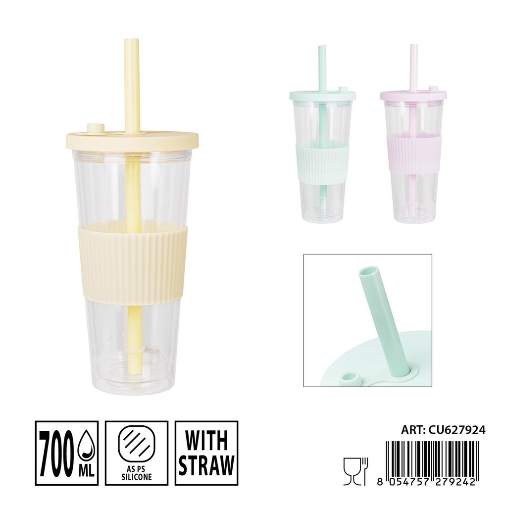 Vaso con pajita antideslizante 20.3x9.5cm 700ml - Bebidas y refrescos