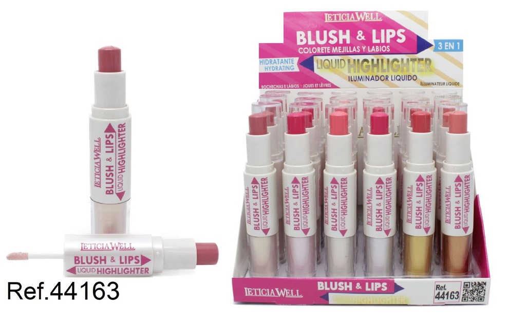 Blush & lips + iluminador líquido 3 en 1 24/U 44163 - Maquillaje multiusos