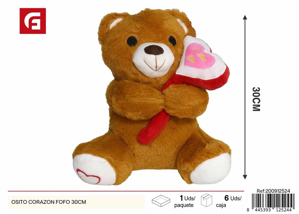 Osito corazón de peluche 30 cm - Regalos de San Valentín