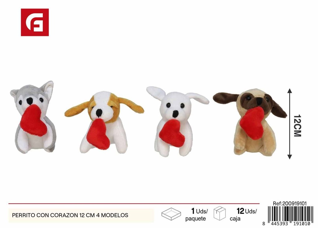 Perrito con corazón 12 cm 4 modelos - Juguetes de San Valentín