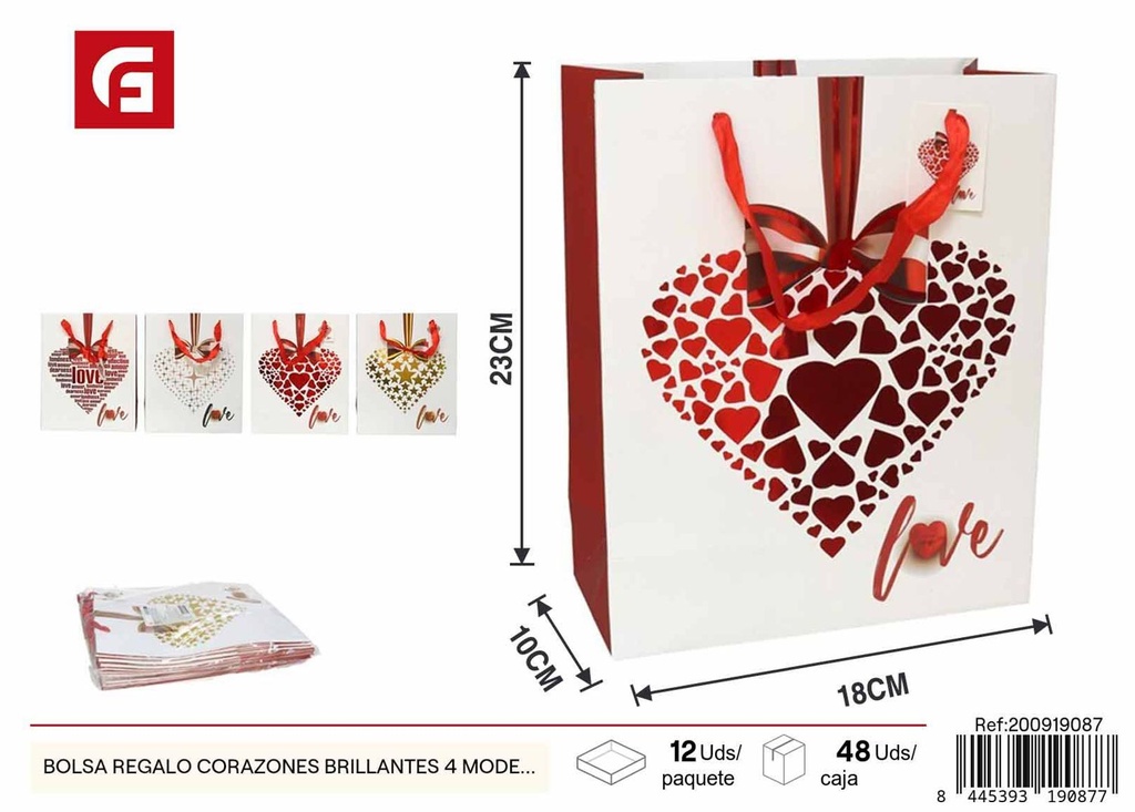 Bolsa regalo para San Valentín 18x10x23 cm 4 modelos - Decoración para San Valentín