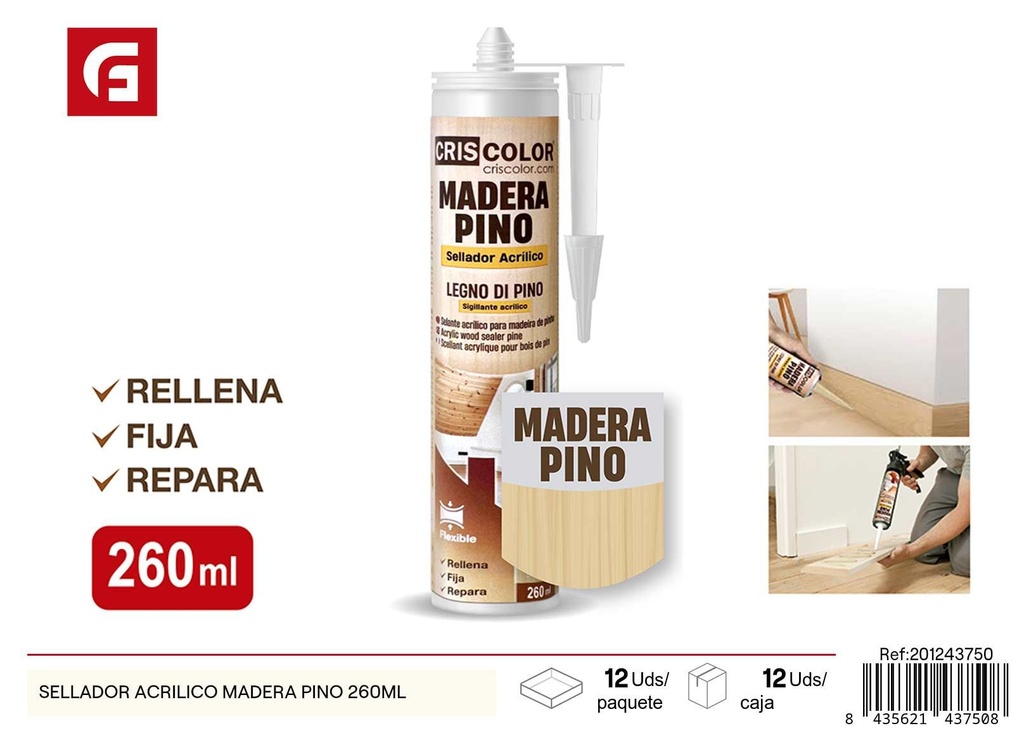 Sellador acrílico madera pino 260ml - Productos de ferretería y selladores