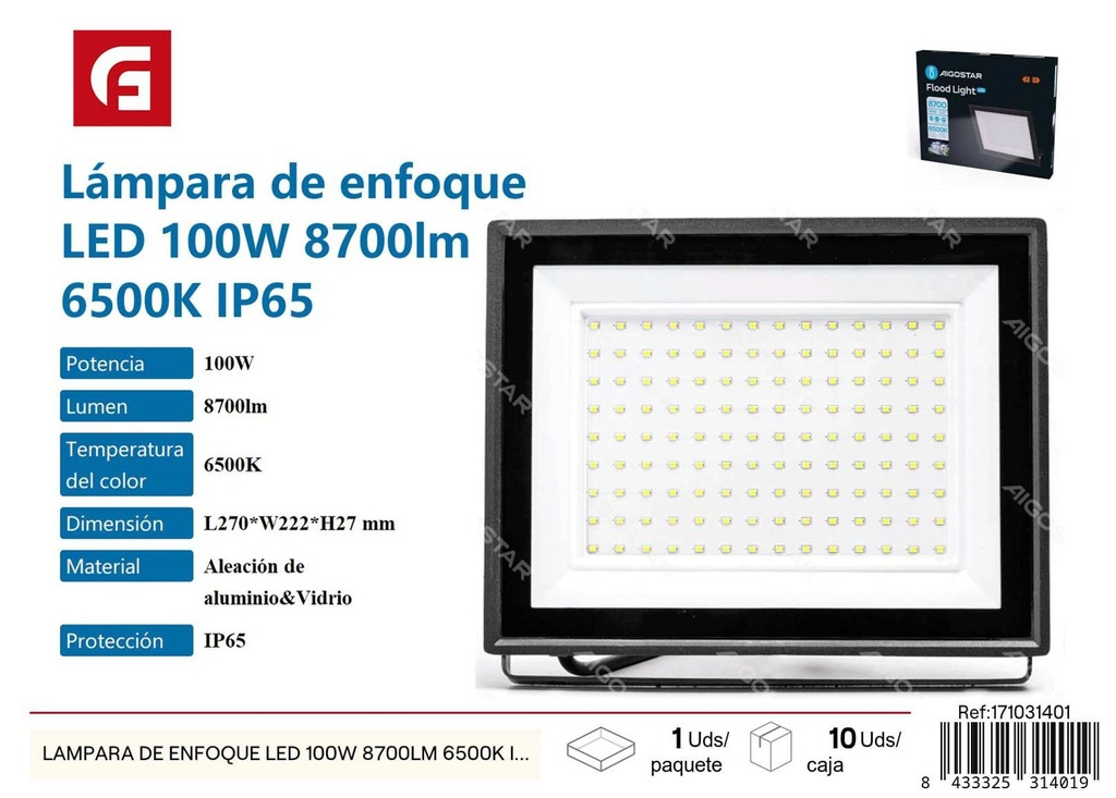 Lámpara de enfoque LED 100W 6500K 8700 lumens - Iluminación