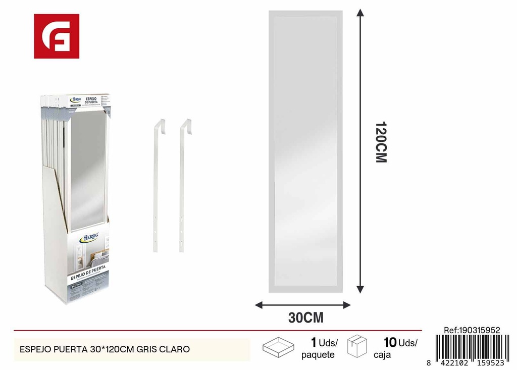Espejo puerta 30*120 cm gris claro - Artículos de decoración y espejos