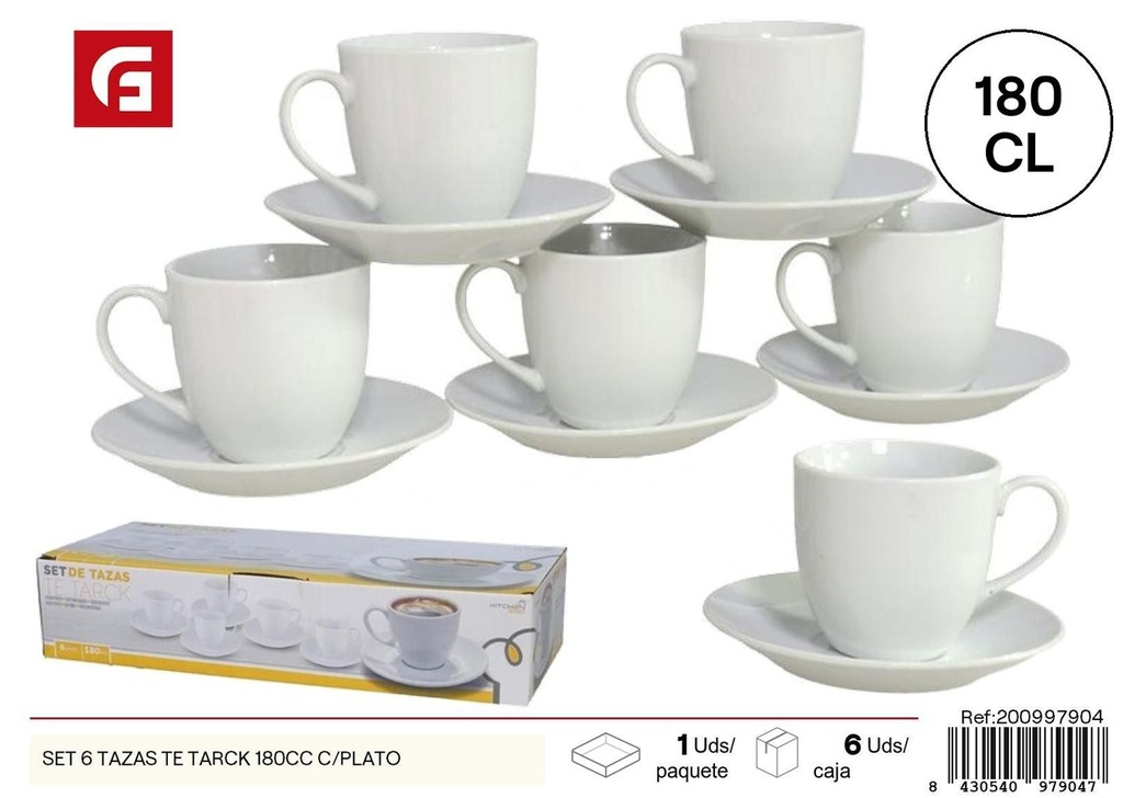 Set de 6 tazas de 180CC c/con plato - Vidrio y cerámica