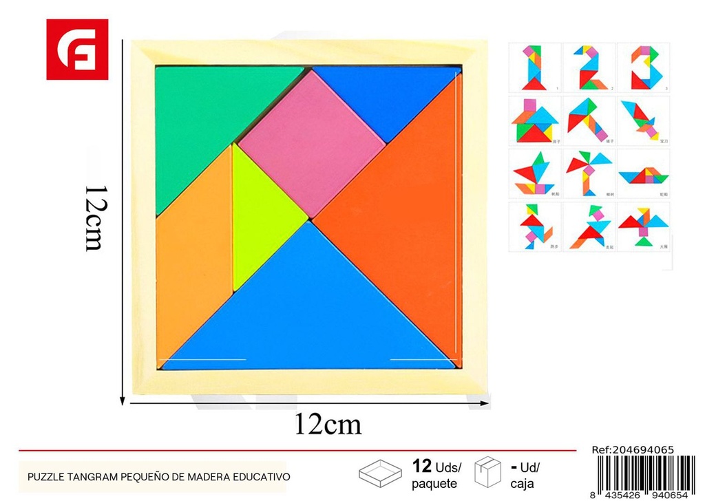 Puzzle Tangram pequeño de madera educativo