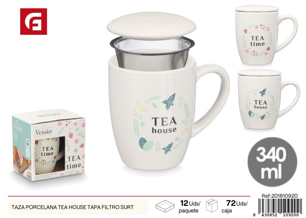 Taza de porcelana Tea House con tapa filtro surtida