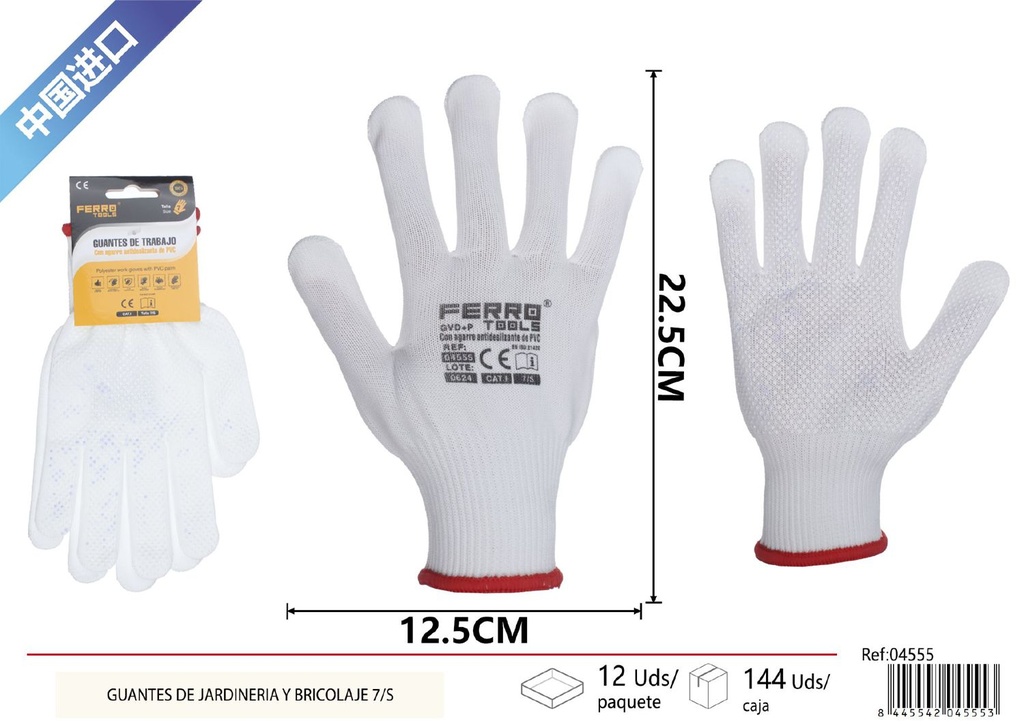 Guantes de jardinería de poliéster blanco 13 agujas - Guantes para bricolaje y jardinería