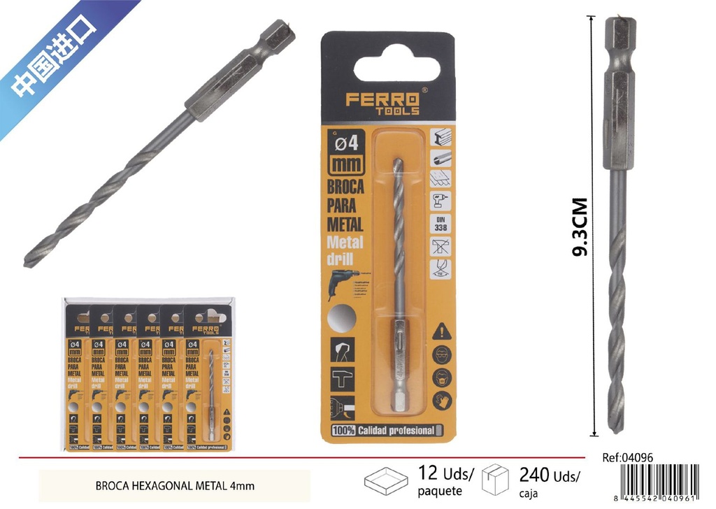 Broca hexagonal metal 4mm - Herramienta para perforación