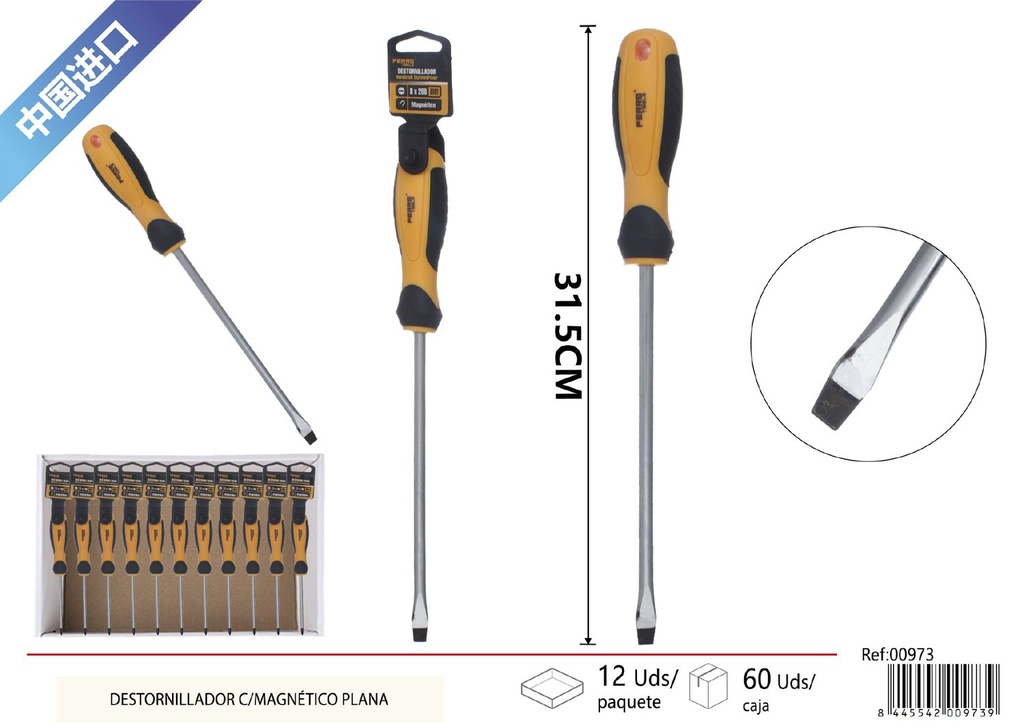 Destornillador magnético plano 8x200mm - Herramienta con imán