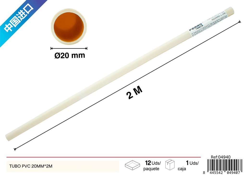 Tubo de PVC redondo D20 mm - 1.5 mm x 20 mm x 2 m