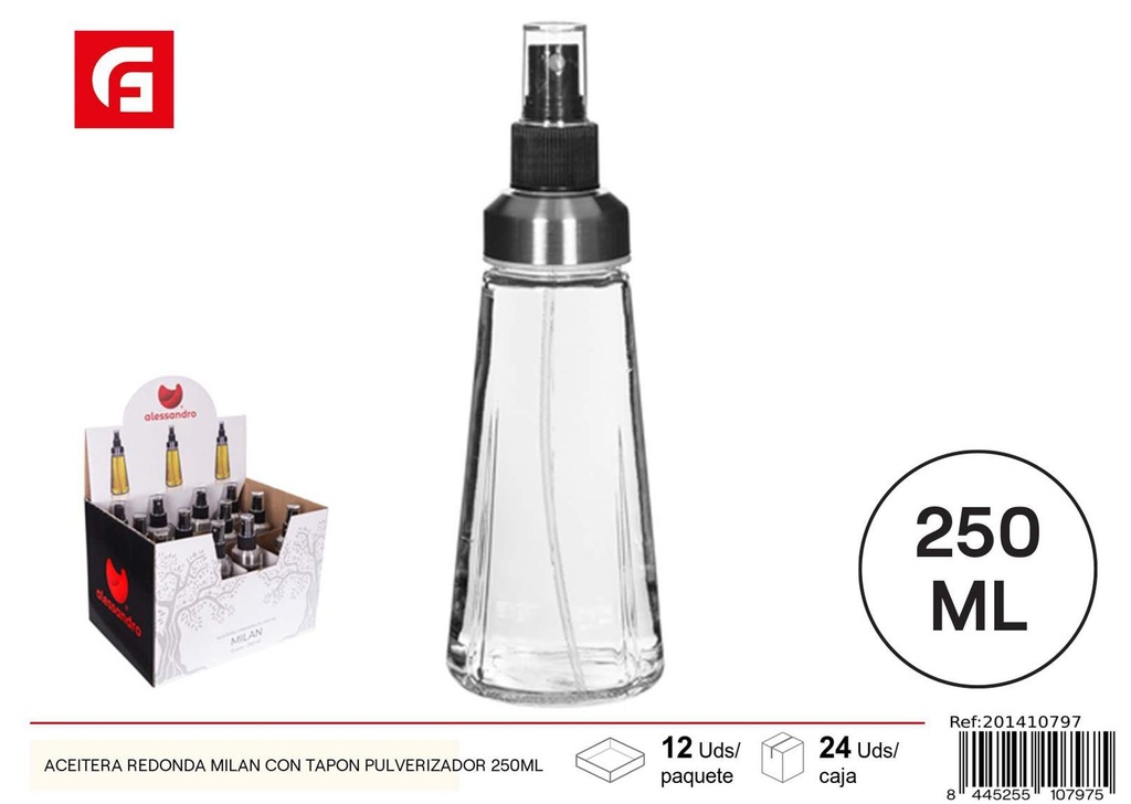  aceitera redonda Milan con tapón pulverizador 250ml - Accesorios de cocina