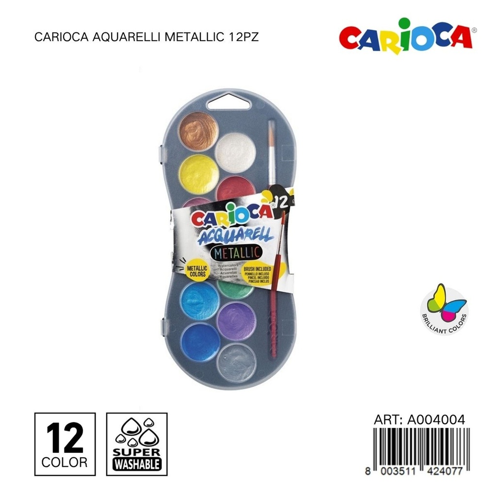 Pintura Carioaca Aquarelli Metallic 12pz - Material escolar y pintura